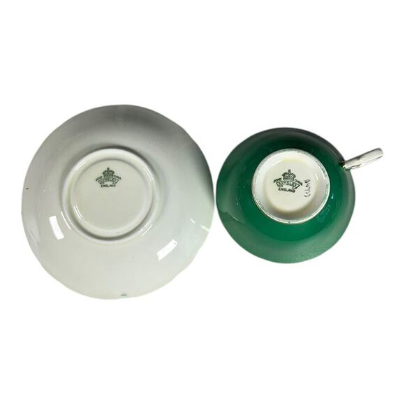 Vintage AYNSLEY Tea Cup & Saucer Set Bone China Vibrant Green Floral Bouquet - Picture 7 of 10